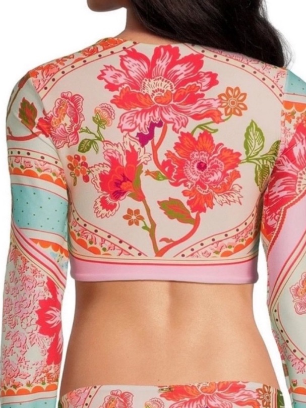 Maaji Spectacle Floral Groove Long Sleeve Crop Swim Top Nwt